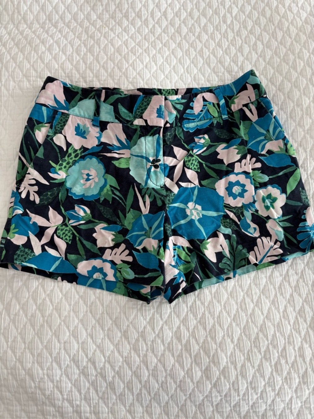 LOFT Floral High-Waist Shorts in Blue, Green & Cream
